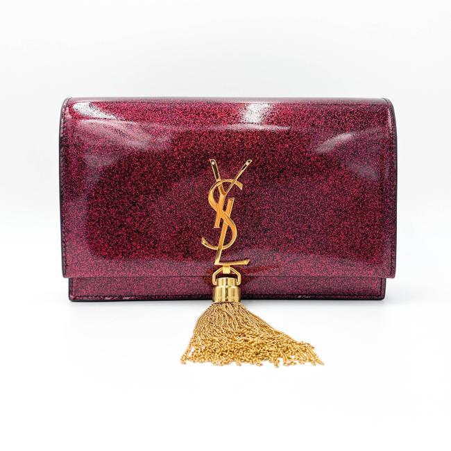 Saint Laurent Monogram Kate Chain Wallet Glitter Tassel Red Patent Leather Shoulder Bag