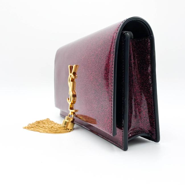 Saint Laurent Monogram Kate Chain Wallet Glitter Tassel Red Patent Leather Shoulder Bag