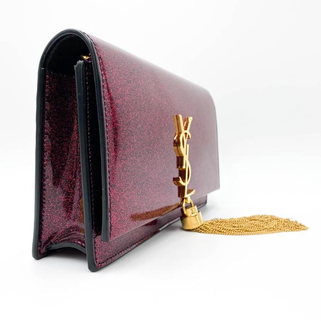 Saint Laurent Monogram Kate Chain Wallet Glitter Tassel Red Patent Leather Shoulder Bag
