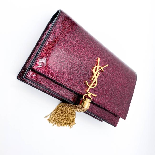 Saint Laurent Monogram Kate Chain Wallet Glitter Tassel Red Patent Leather Shoulder Bag