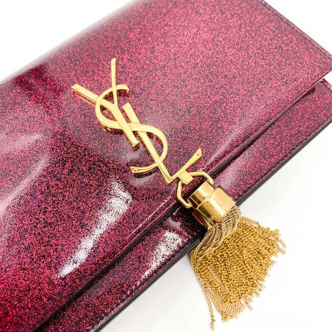 Saint Laurent Monogram Kate Chain Wallet Glitter Tassel Red Patent Leather Shoulder Bag