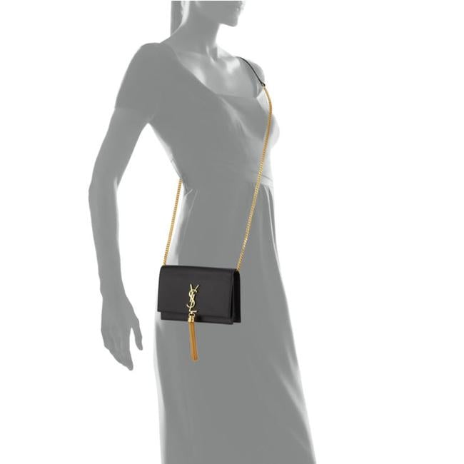 Saint Laurent Monogram Kate Chain Wallet Smooth Calf Tassel Black Leather Shoulder Bag