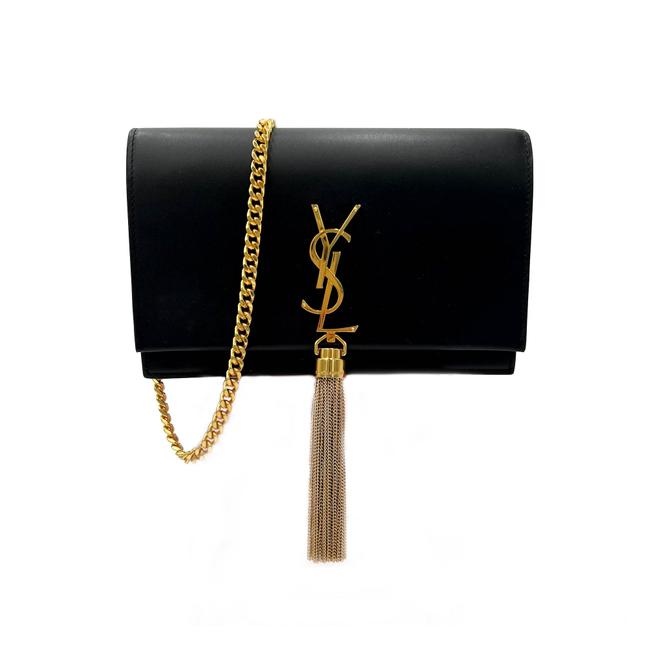 Saint Laurent Monogram Kate Chain Wallet Smooth Calf Tassel Black Leather Shoulder Bag