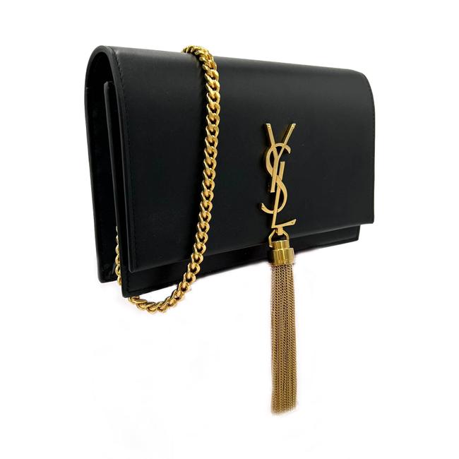 Saint Laurent Monogram Kate Chain Wallet Smooth Calf Tassel Black Leather Shoulder Bag