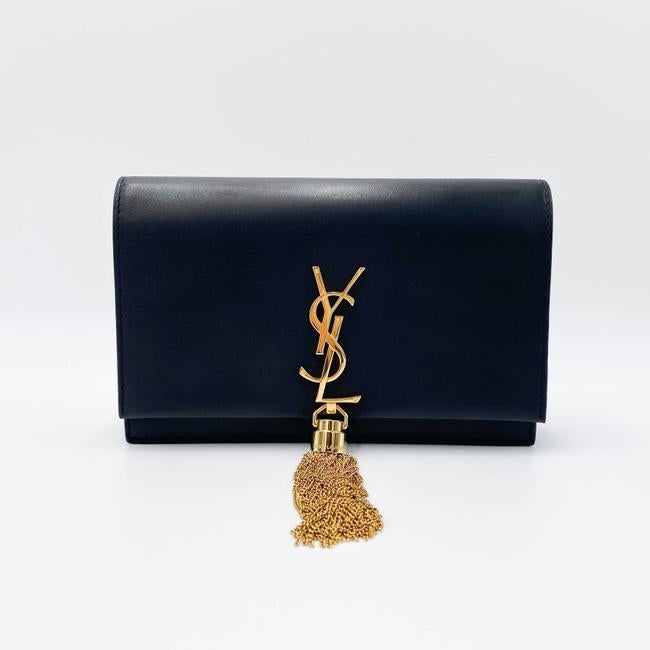 Saint Laurent Monogram Kate Chain Wallet Smooth Calfskin Classic Tassel Black Leather Cross Body Bag