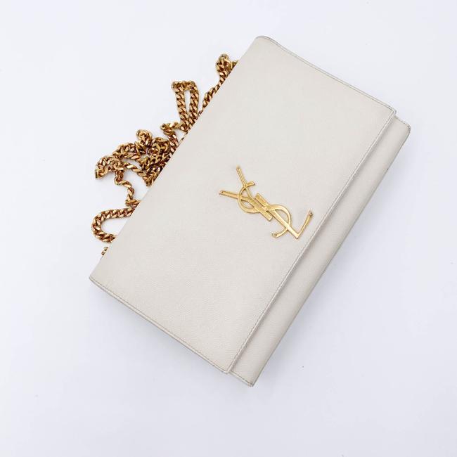 Saint Laurent Monogram Kate Crossbody Medium Chain Detail White Leather Shoulder Bag
