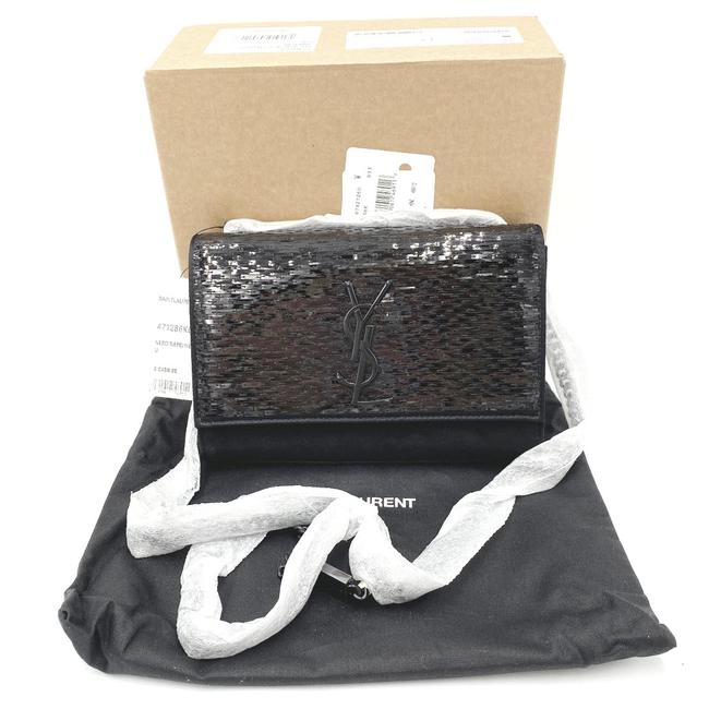 Saint Laurent Monogram Kate Crossbody Paillette Embellished Black Suede Leather Shoulder Bag