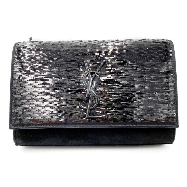 Saint Laurent Monogram Kate Crossbody Paillette Embellished Black Suede Leather Shoulder Bag