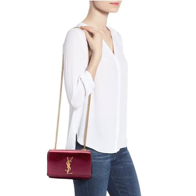 Saint Laurent Monogram Kate Crossbody Small Metallic Glitter Red Leather Shoulder Bag