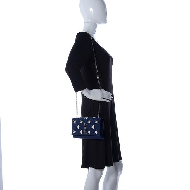 Saint Laurent Monogram Kate Embroidered Stars Small Satchel Bianco Blue Canvas Shoulder Bag