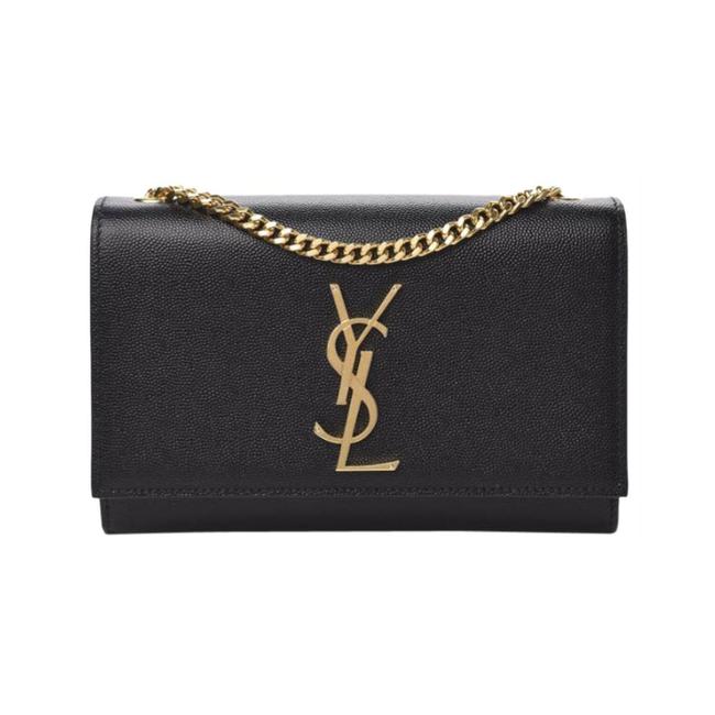 Saint Laurent Monogram Kate Ghw Grain De Poudre Small Satchel Black Leather Shoulder Bag