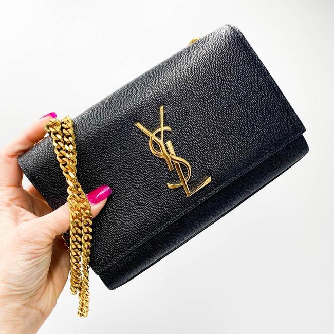 Saint Laurent Monogram Kate Ghw Grain De Poudre Small Satchel Black Leather Shoulder Bag