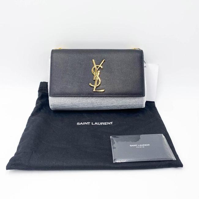 Saint Laurent Monogram Kate Ghw Grain De Poudre Small Satchel Black Leather Shoulder Bag