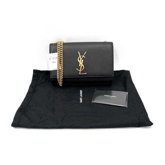 Saint Laurent Monogram Kate Ghw Grain De Poudre Small Satchel Black Leather Shoulder Bag