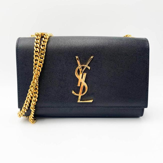 Saint Laurent Monogram Kate Ghw Grain De Poudre Small Satchel Black Leather Shoulder Bag