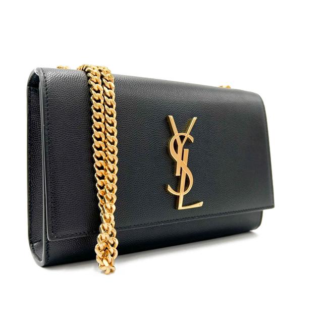 Saint Laurent Monogram Kate Ghw Grain De Poudre Small Satchel Black Leather Shoulder Bag