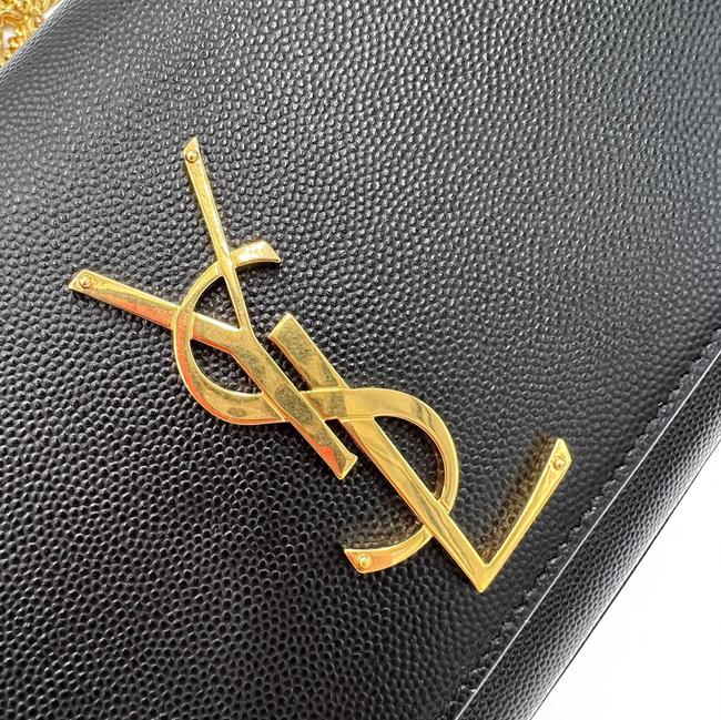 Saint Laurent Monogram Kate Ghw Grain De Poudre Small Satchel Black Leather Shoulder Bag