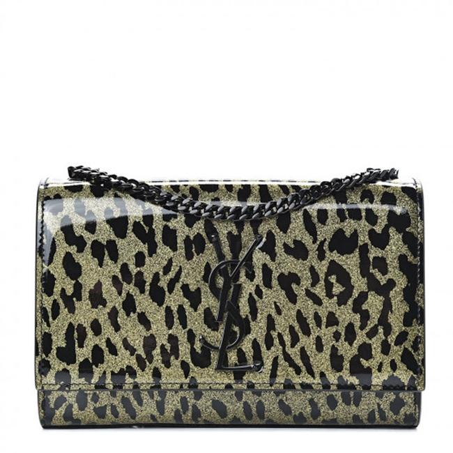 Saint Laurent Monogram Kate Glitter Leopard Small Classic Woc Gold Black Patent Leather Shoulder Bag