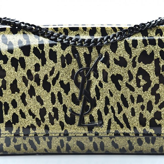Saint Laurent Monogram Kate Glitter Leopard Small Classic Woc Gold Black Patent Leather Shoulder Bag