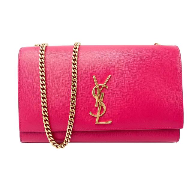 Saint Laurent Monogram Kate Grain De Poudre Medium Satchel Lipstick Fuchsia Pink Leather Shoulder Bag