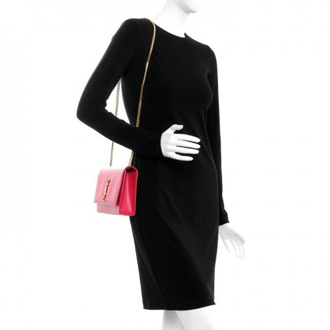 Saint Laurent Monogram Kate Grain De Poudre Medium Satchel Lipstick Fuchsia Pink Leather Shoulder Bag