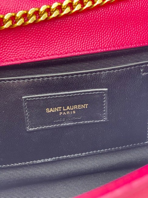 Saint Laurent Monogram Kate Grain De Poudre Medium Satchel Lipstick Fuchsia Pink Leather Shoulder Bag