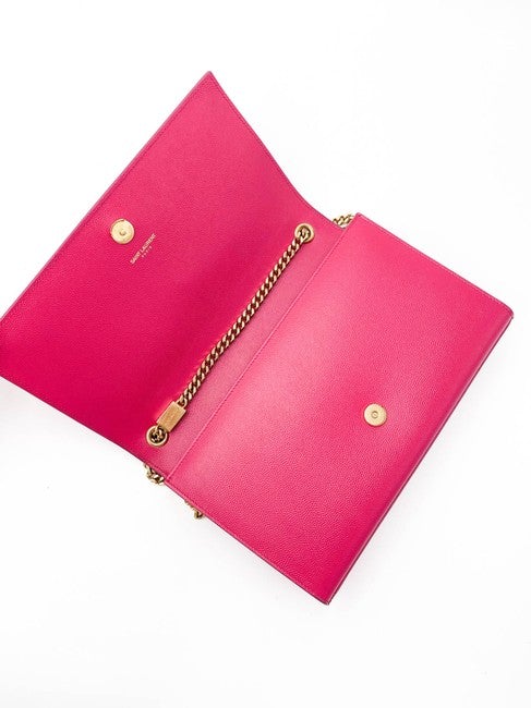 Saint Laurent Monogram Kate Grain De Poudre Medium Satchel Lipstick Fuchsia Pink Leather Shoulder Bag