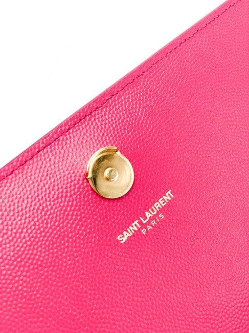 Saint Laurent Monogram Kate Grain De Poudre Medium Satchel Lipstick Fuchsia Pink Leather Shoulder Bag