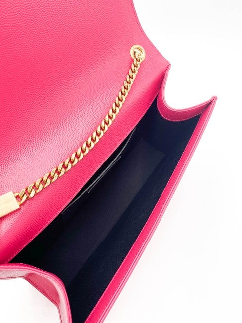 Saint Laurent Monogram Kate Grain De Poudre Medium Satchel Lipstick Fuchsia Pink Leather Shoulder Bag