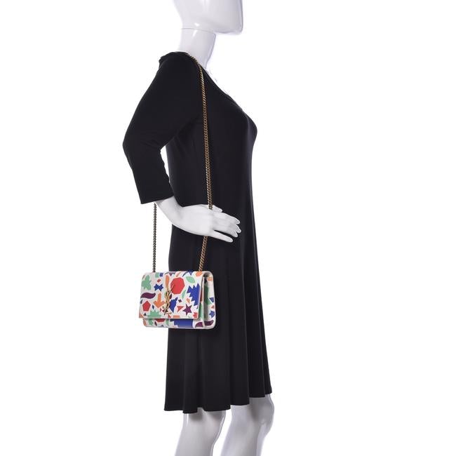 Saint Laurent Monogram Kate Grain De Poudre Small Classic Shapes Print White Leather Cross Body Bag