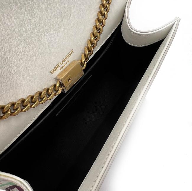Saint Laurent Monogram Kate Grain De Poudre Small Classic Shapes Print White Leather Cross Body Bag