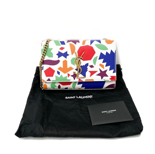 Saint Laurent Monogram Kate Grain De Poudre Small Classic Shapes Print White Leather Cross Body Bag