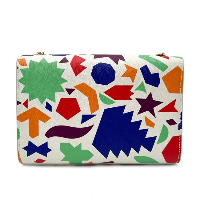 Saint Laurent Monogram Kate Grain De Poudre Small Classic Shapes Print White Leather Cross Body Bag