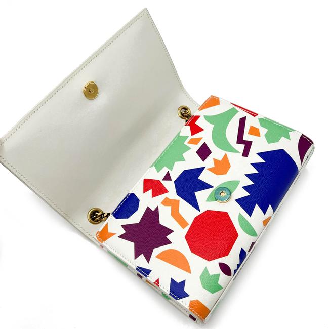 Saint Laurent Monogram Kate Grain De Poudre Small Classic Shapes Print White Leather Cross Body Bag