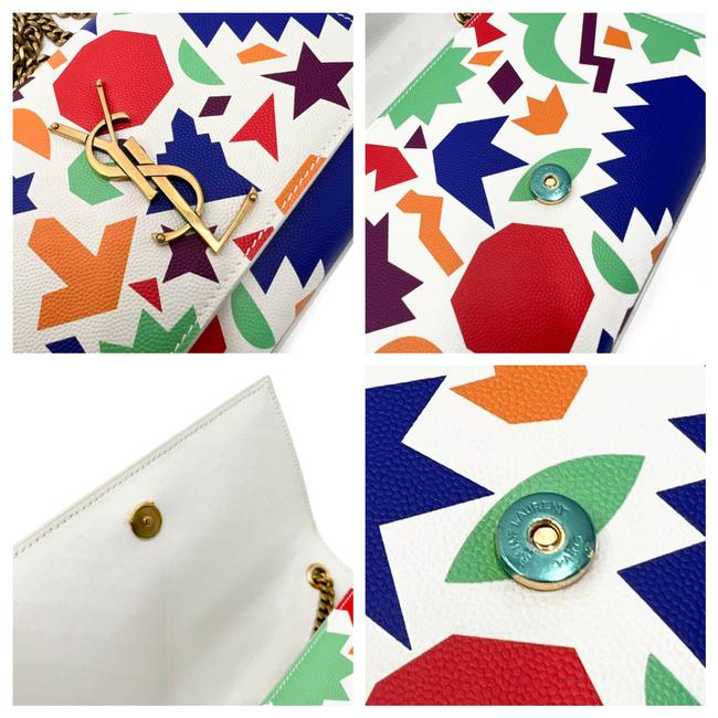 Saint Laurent Monogram Kate Grain De Poudre Small Classic Shapes Print White Leather Cross Body Bag