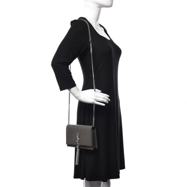 Saint Laurent Monogram Kate Grain De Poudre Small Classic Tassel Grey Leather Shoulder Bag