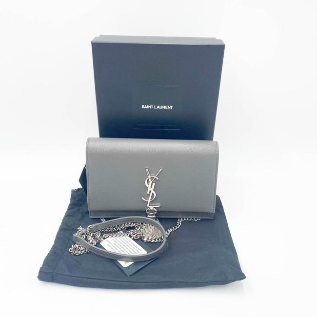Saint Laurent Monogram Kate Grain De Poudre Small Classic Tassel Grey Leather Shoulder Bag