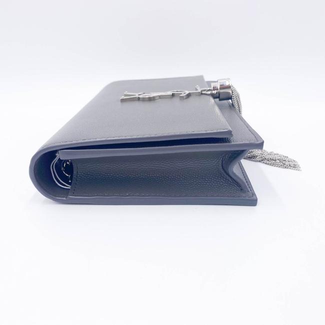 Saint Laurent Monogram Kate Grain De Poudre Small Classic Tassel Grey Leather Shoulder Bag