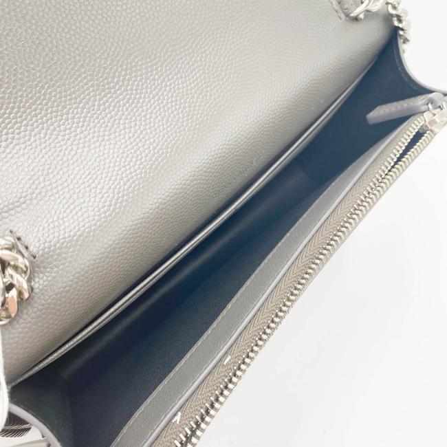 Saint Laurent Monogram Kate Grain De Poudre Small Classic Tassel Grey Leather Shoulder Bag