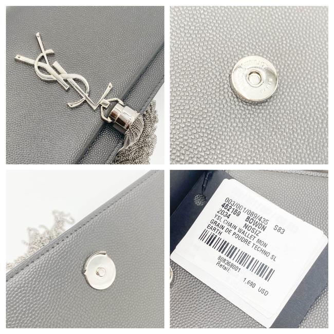 Saint Laurent Monogram Kate Grain De Poudre Small Classic Tassel Grey Leather Shoulder Bag