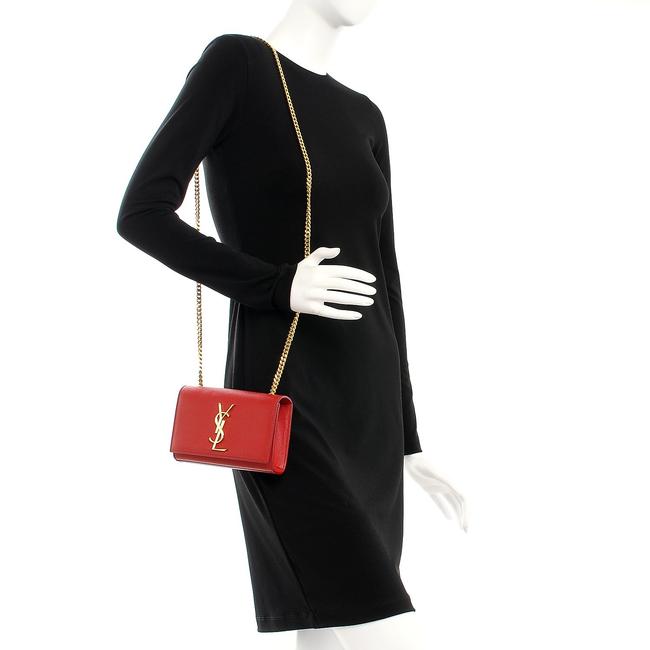 Saint Laurent Monogram Kate Grain De Poudre Small Satchel Red Leather Shoulder Bag