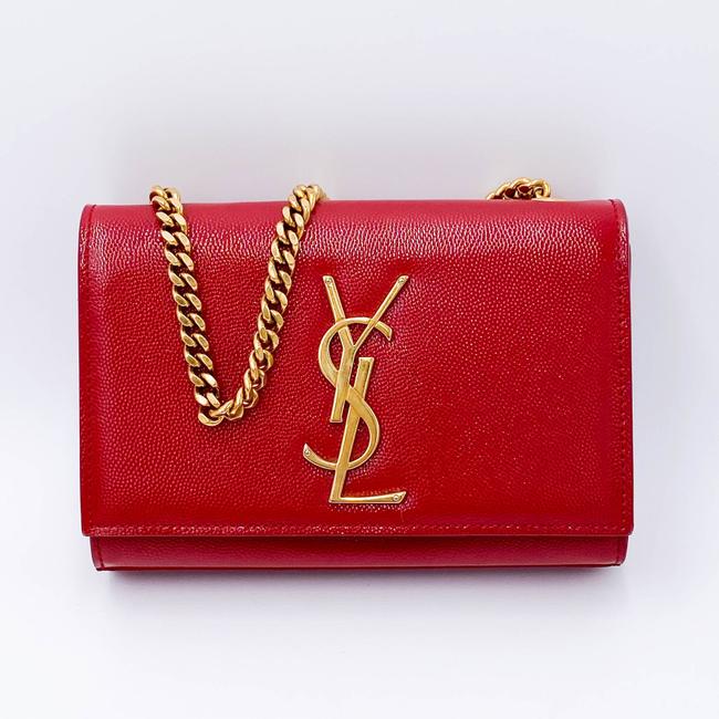 Saint Laurent Monogram Kate Grain De Poudre Small Satchel Red Leather Shoulder Bag