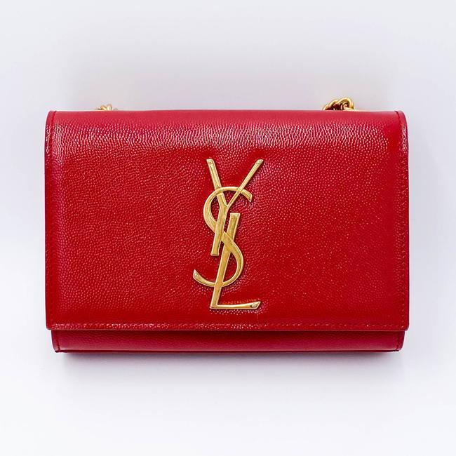 Saint Laurent Monogram Kate Grain De Poudre Small Satchel Red Leather Shoulder Bag