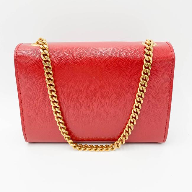 Saint Laurent Monogram Kate Grain De Poudre Small Satchel Red Leather Shoulder Bag