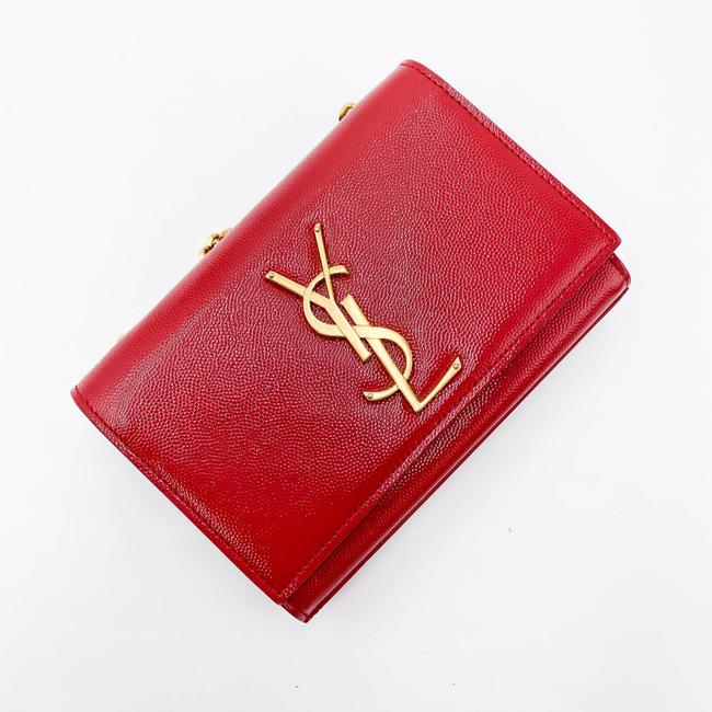 Saint Laurent Monogram Kate Grain De Poudre Small Satchel Red Leather Shoulder Bag
