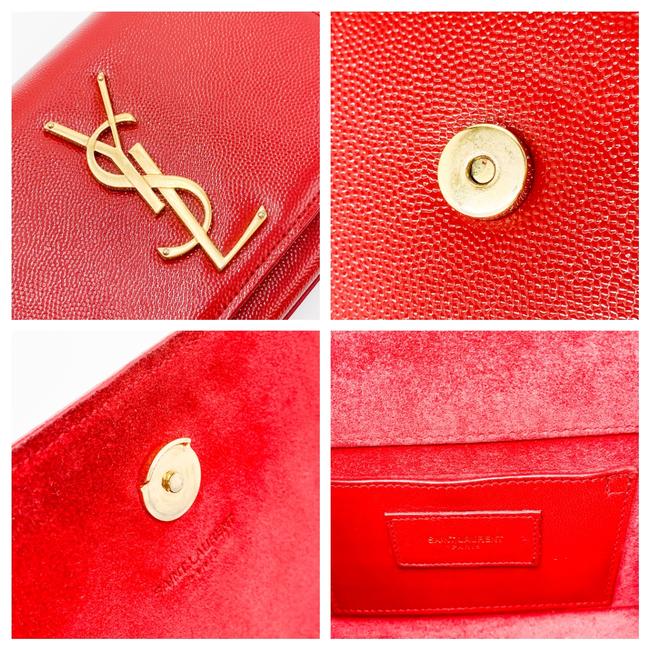 Saint Laurent Monogram Kate Grain De Poudre Small Satchel Red Leather Shoulder Bag
