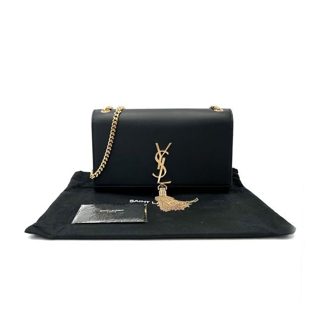 Saint Laurent Monogram Kate Medium Chain Tassel Black Leather Shoulder Bag