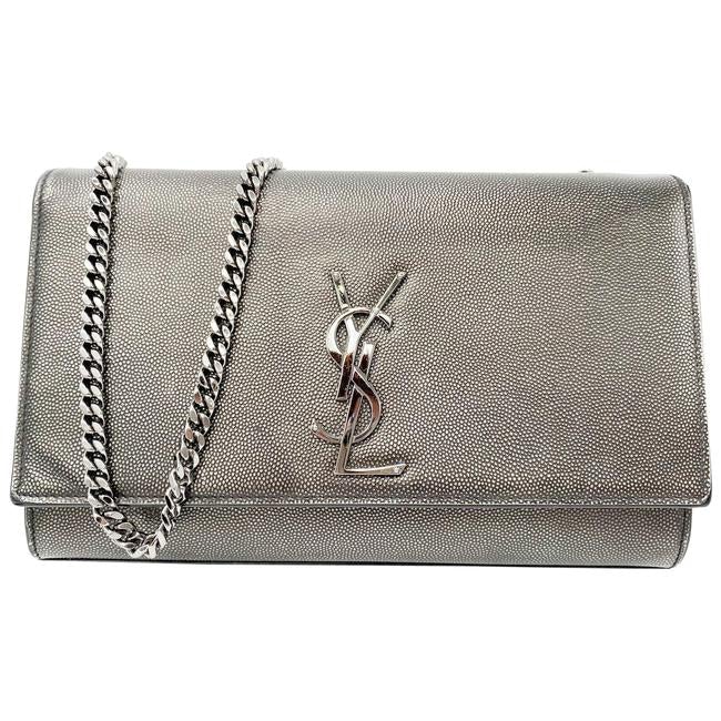 Saint Laurent Monogram Kate Medium Metallic Black Leather Shoulder Bag