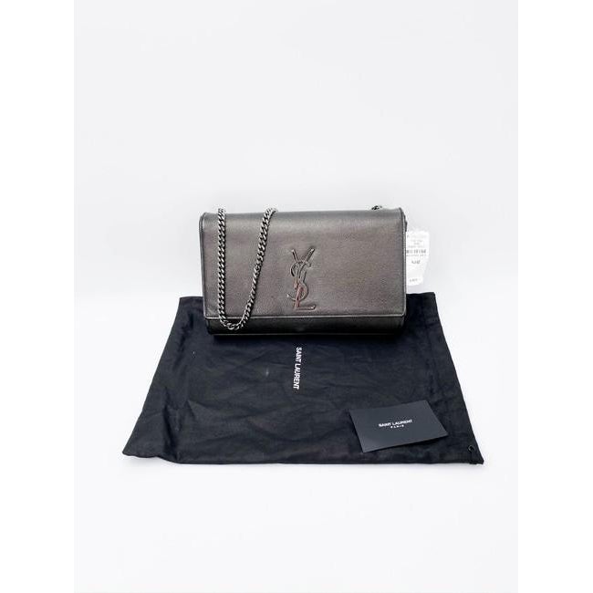 Saint Laurent Monogram Kate Medium Metallic Black Leather Shoulder Bag