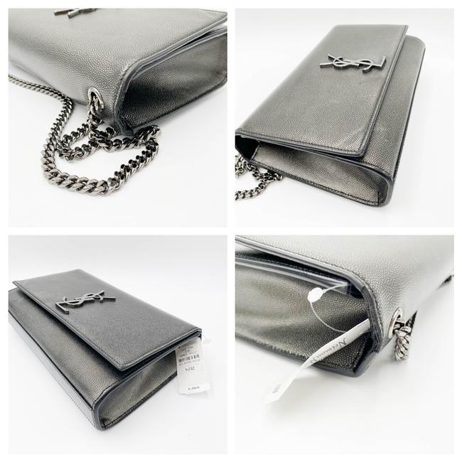 Saint Laurent Monogram Kate Medium Metallic Black Leather Shoulder Bag